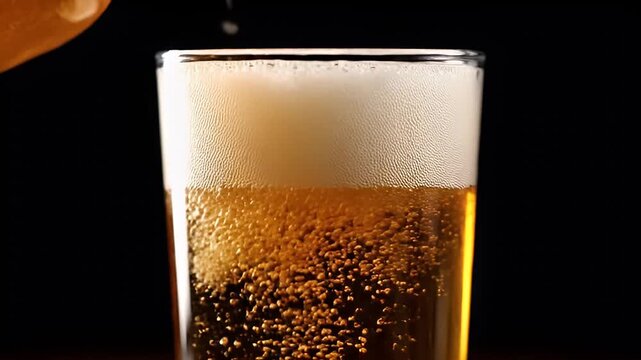Beer pouring into glass with foam.