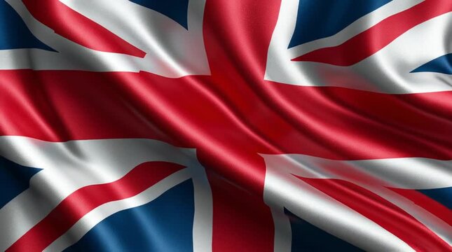 Realistic United Kingdom flag background, vector illustration, close-up view of the Union Jack with red, white, and blue colors, high-definition, detailed texture, clean composition