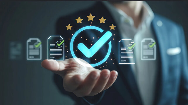 Business Approval Process with Star Rating and Verified Document Icons