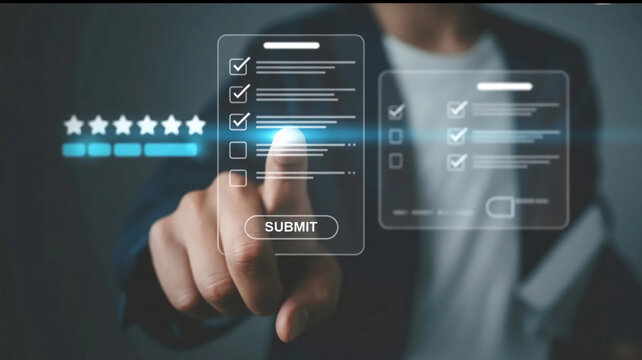 Customer Satisfaction Survey Form with Five Star Rating and Submit Button on Smartphone