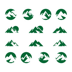 Obraz premium Collection of mountain logo designs, icons, vectors, symbols, companies, nature, panoramas, camping, adventure