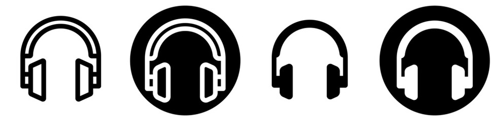 Headphone audio icon set representing music listening sound technology studio monitoring podcast streaming entertainment device and modern digital media equipment collection