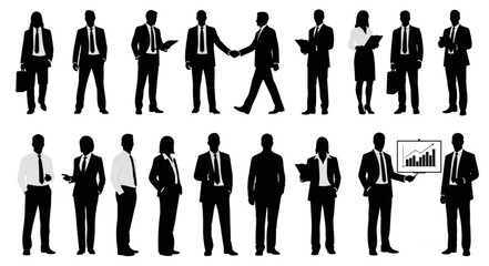 Business People Silhouettes Collection Professional Men and Women Poses.