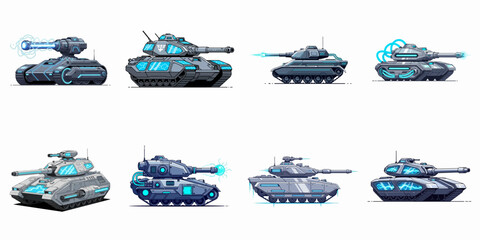 illustration set of futuristic plasma tanks on white background