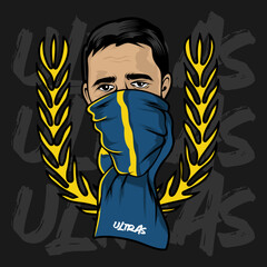 vector illustration of a ultras hooligan football fans with abstrack background
