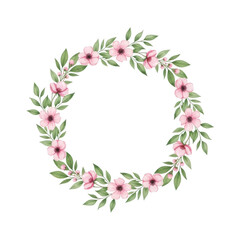 A beautifully crafted wreath with a mix of green leaves and delicate flowers. isolated on transparent background