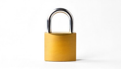 Naklejka premium Golden padlock with silver loop on white background