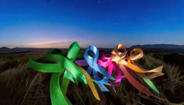 Colorful Awareness Ribbons Against a Stunning Sky - A Symbol of Hope.