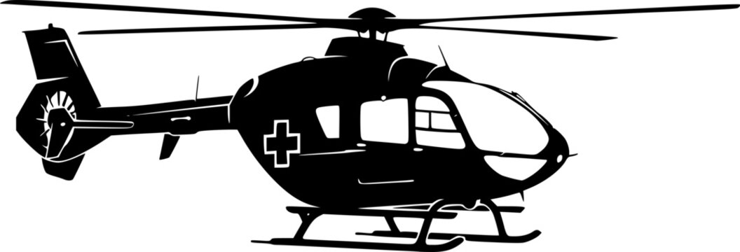 Medical helicopter vector black silhouette print design
