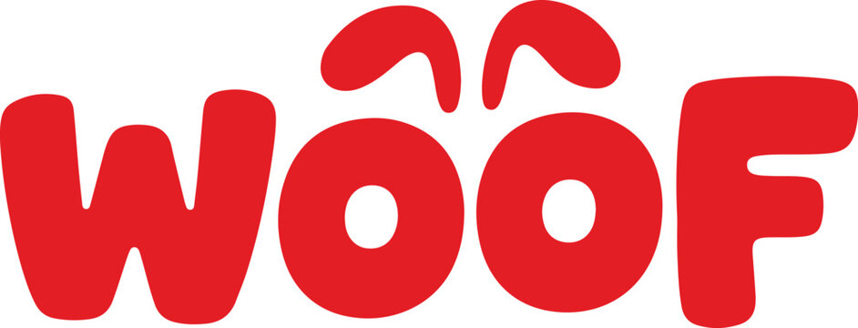 dog woof wordmark with dog face o letters and ear shapes