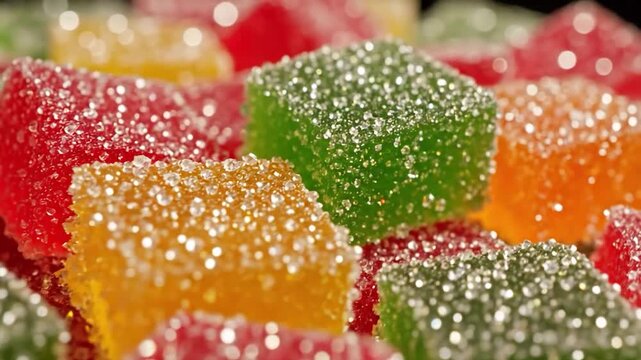 Vibrant sugar-coated jelly candies arranged closely together for a sweet treat