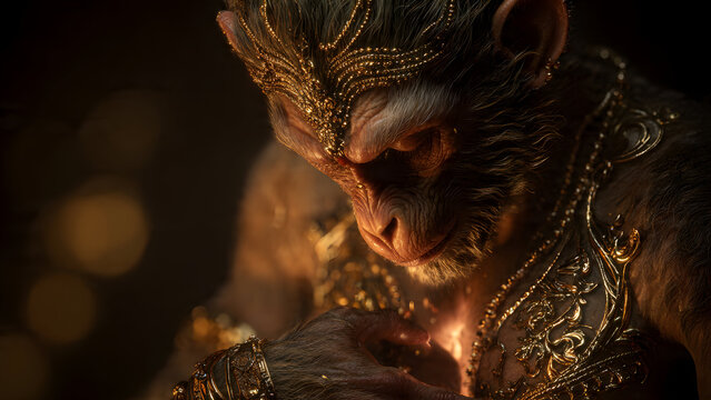 Majestic Hanuman Deity with Gold Jewelry and Traditional Attire for Religious Worship and Cultural Celebrations