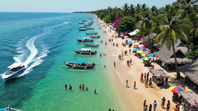 Beach with boats and people