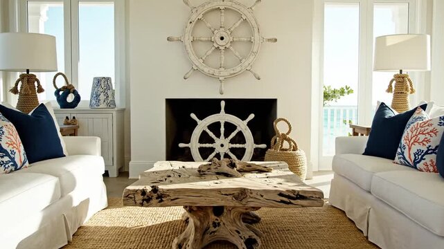 Cozy nautical inspired living room video tour.
