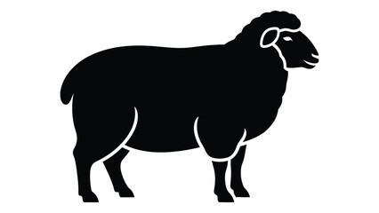A black and white illustration of a sheep standing on all fours isolated on white background, Vector © SILHUETTECHEMBER