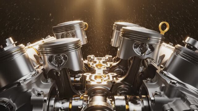 Closeup of engine pistons and components