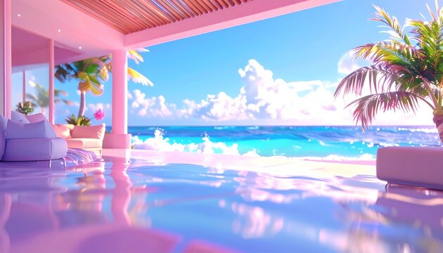 Dreamy Beach House Escape - A Pastel Paradise by the Sea.
