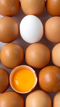 Assortment of Brown and White Eggs with Yolk