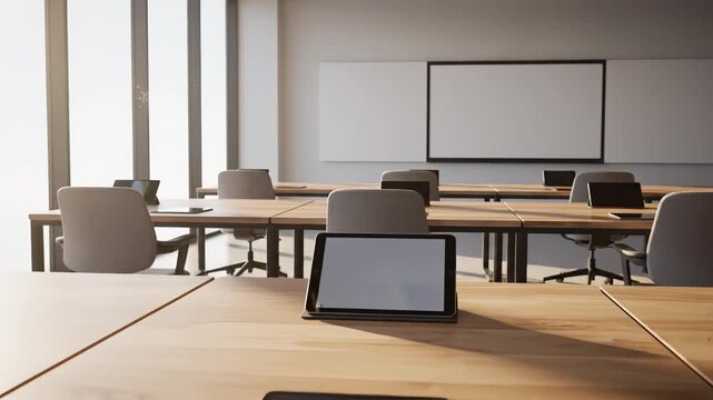 Modern office classroom with desks and chairs
