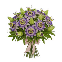 Naklejka premium A vibrant bouquet of purple flowers arranged in a beautiful and elegant manner. isolated on transparent background