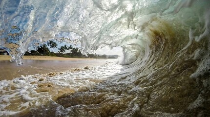 Inside ice cave perspective forming unique happy birthday visual theme