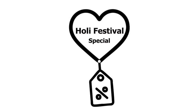 Animated holi festival special heart tag