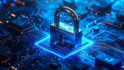 metal padlock securing a digital circuit board, 