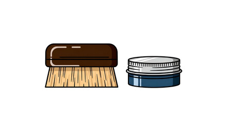 Brown brush and a blue jar with a silver lid on a black background
