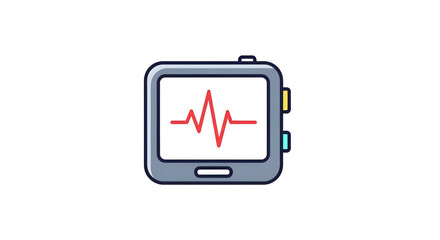 A stylized heart monitor displaying red waveforms on a screen
