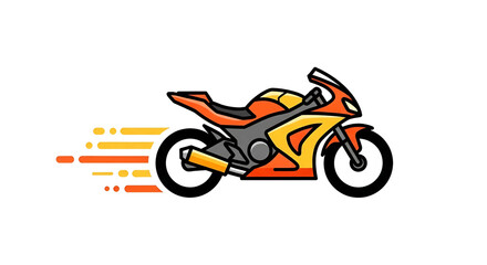 Silhouette of a colorful sport motorcycle speeding against a black backdrop