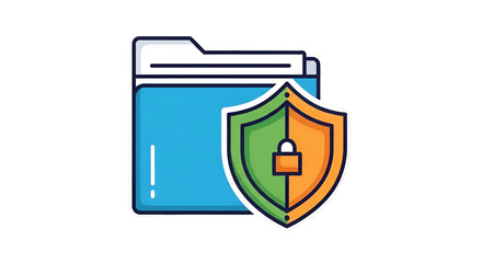 A blue folder icon secured by a two-tone shield with a padlock