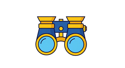Vector illustration of binoculars, blue and gold detail, isolated on black