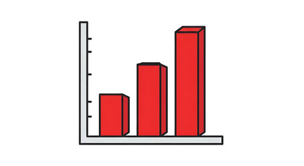 Red three-bar graph illustrating increasing data on a black background