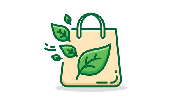 Eco-friendly shopping bag icon with green leaves representing sustainability