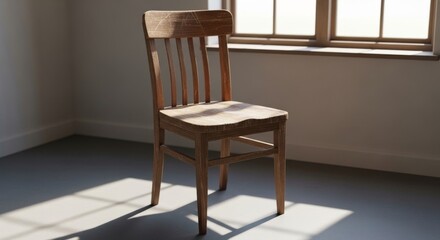 Fototapeta premium Aged Wooden Chair Illuminated by Window Light