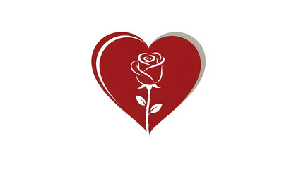 Romantic Red Heart with White Rose Silhouette - Love Symbol, Valentine's Day