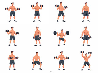Man performing weightlifting exercises fitness workout