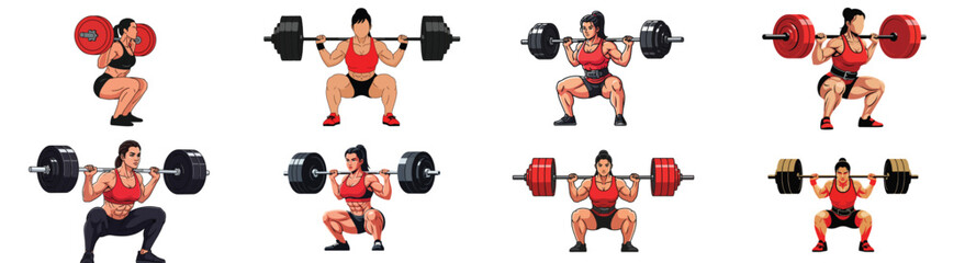 Woman performing barbell squats with various weights