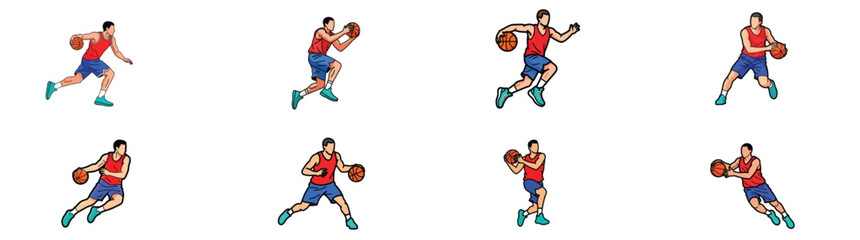 Basketball player sequence in motion with transparent background