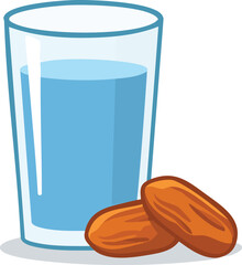 Glass of water and dates for breaking fast vector