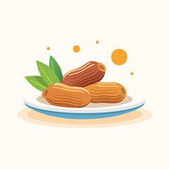 Dried dates fruit on a white plate vector illustration
