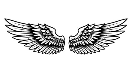Obraz premium Black and White Illustration of Angel Wings.