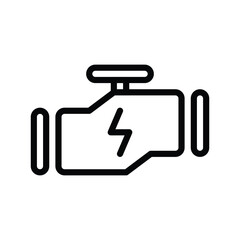 Obraz premium A simple line drawing of a car engine symbol with a lightning bolt inside indicating a warning or malfunction. Motor and Spare part single line icon UI design.