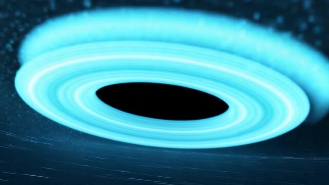 Black Hole Dynamics: An artistic, ethereal illustration depicts a captivating black hole in the heart of space, encircled by glowing, energy rings. The swirling light suggests the immense gravity.