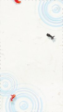 Watercolor Japanese Goldfish Pond Top View Seamless Loop Background,Swimming Kingyo with Water Ripples,vertical｜水彩　金魚　池　背景　ループ　和風　夏　動画素材　和 たて　縦動画　リール　social media,youtube