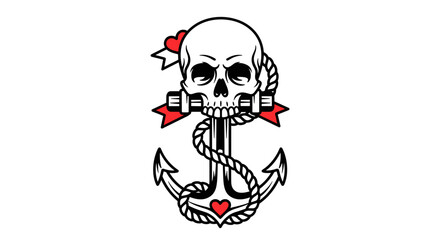 Tattoo Style Skull with Anchor Design.