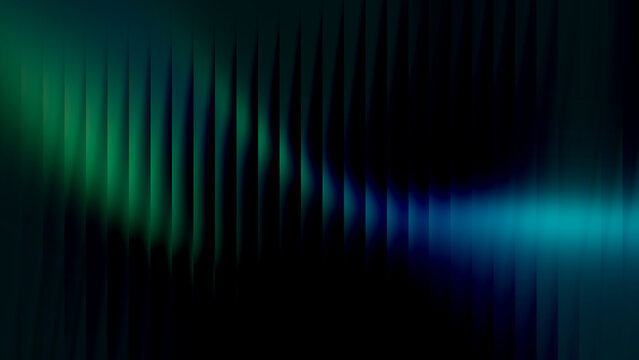 Abstract neon light waves in dark gradient background with vibrant green and blue glow