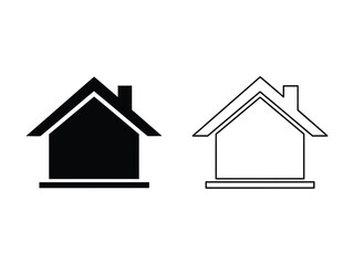 Fototapeta premium Two house icons, one solid black and one outline, representing home and real estate concepts.