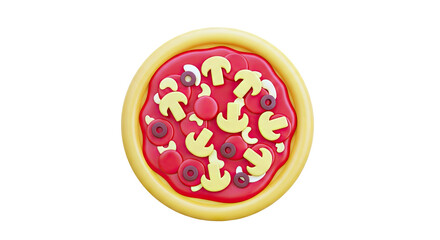 Cartoon Pizza with Mushrooms, Olives, and Tomatoes