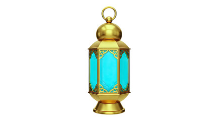 Golden Arabic Lantern with Teal Glass